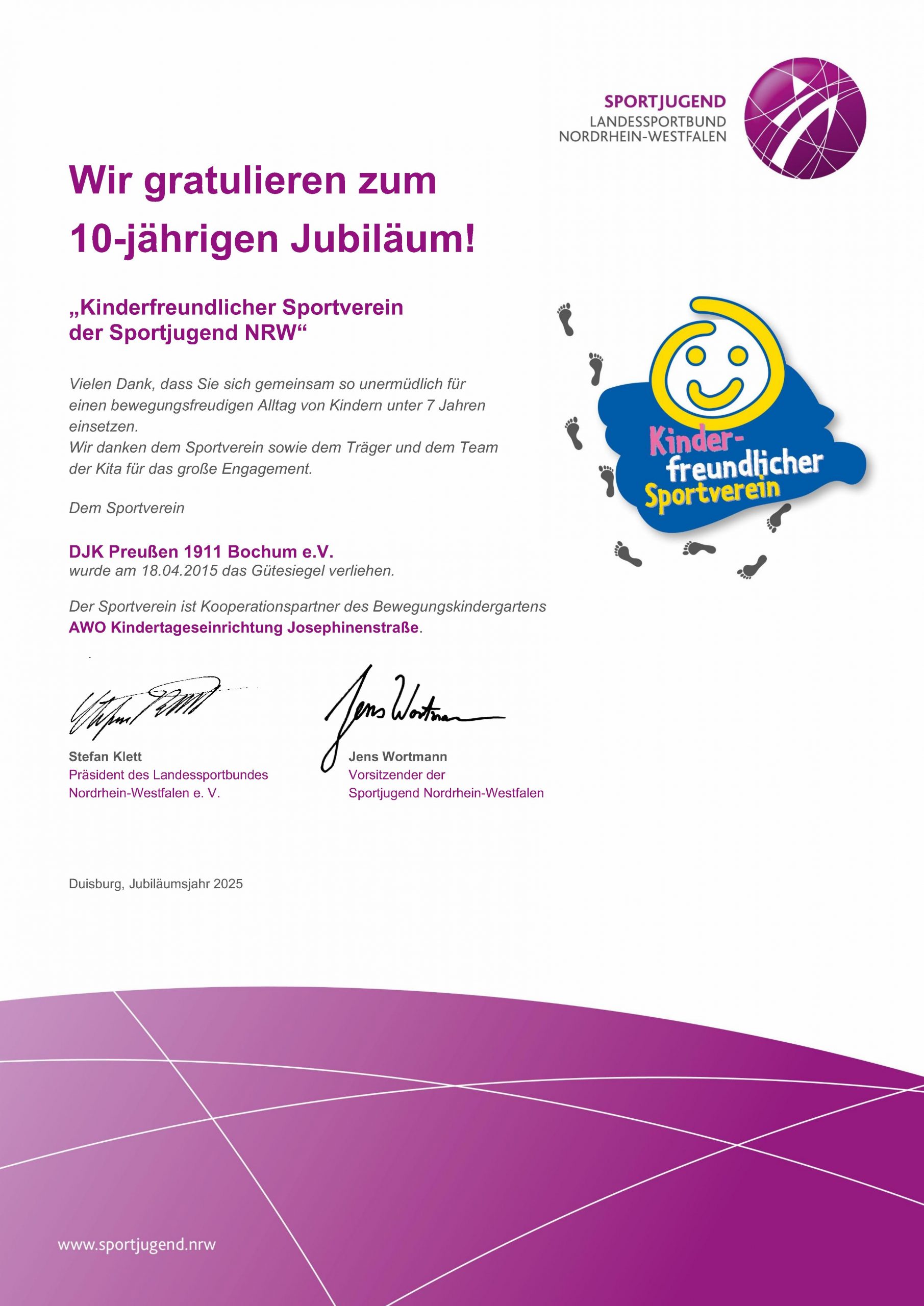 Urkunde Preußen_Kinderfreundlicher Sportverein